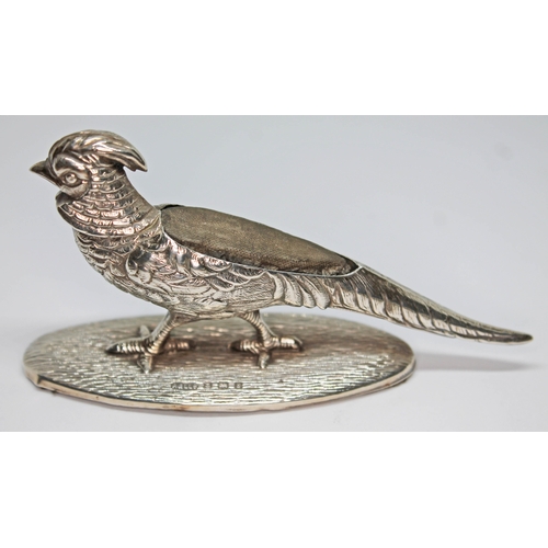 280 - An Edward VII novelty silver pin cushion formed as a pheasant, Adie & Lovekin, Birmingham 1906, leng... 