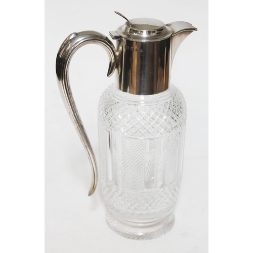 320 - A Victorian silver mounted cut glass claret jug with silver lid and handle, Barker Brothers, Birming... 