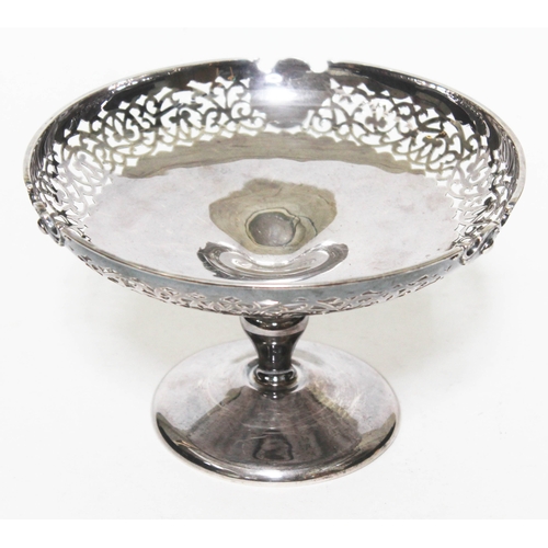 327 - A hallmarked pierced silver pedestal dish, height 13cm, diam. 20cm & wt. 11oz.