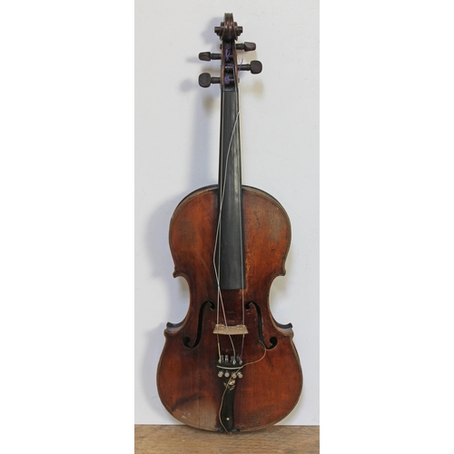 26 - An antique violin, two piece back, length 358mm, with hard case.