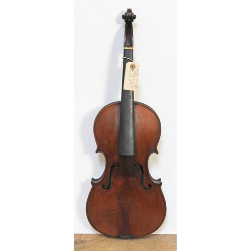 28 - A 19th century violin by Dearlove, one piece back, length 362mm, labelled 'J Dearlove Violin Maker L... 