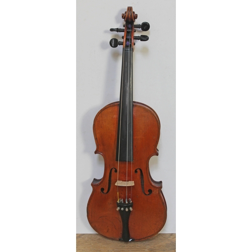 29 - An antique violin, two piece back, length 363mm, with hard case.