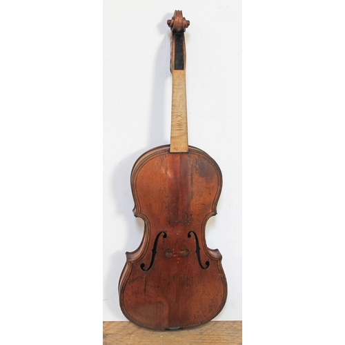 30 - An antique violin, two piece back, length 356mm, with hard case.