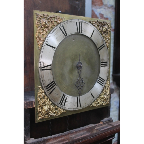 82 - A brass dial 30 hour long case clock with oak and mahogany case, height 192cm.