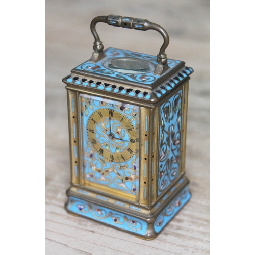 85 - A French miniature champleve enamel and gilt brass carriage clock, circa 1900, maker's mark 'DG' and... 