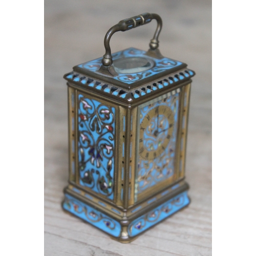 85 - A French miniature champleve enamel and gilt brass carriage clock, circa 1900, maker's mark 'DG' and... 