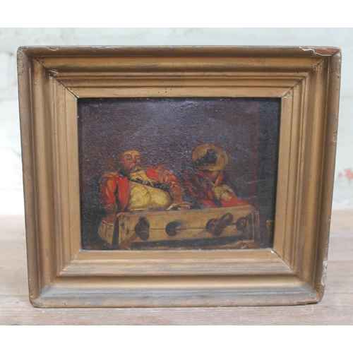 88 - 18th/19th Century School, French army officers drunk and in the stocks, oil on metal panel, 19cm x 1... 