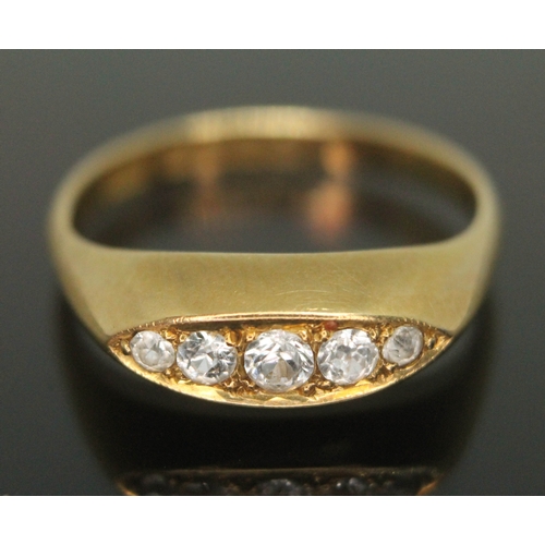 95 - A Victorian hallmarked 18ct gold five stone diamond ring, gross wt. 3.31g, size L/M.