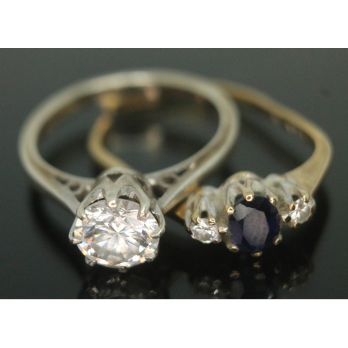 99 - A hallmarked 9ct white gold ring set with a cubic zirconia size J and another ring set with two diam... 