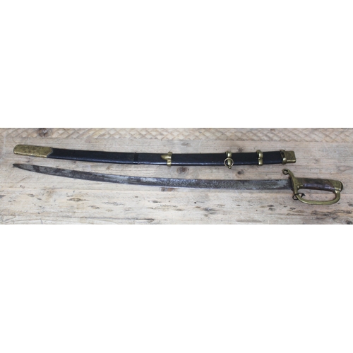 395 - A Russian Imperial shaska, blade length 84.5cm, leather and brass bound wooden scabbard with bayonet... 