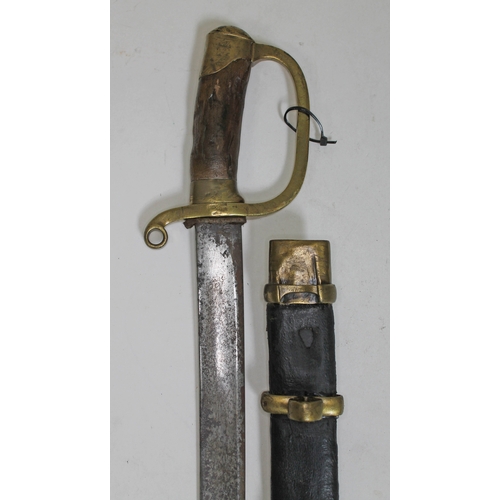 395 - A Russian Imperial shaska, blade length 84.5cm, leather and brass bound wooden scabbard with bayonet... 