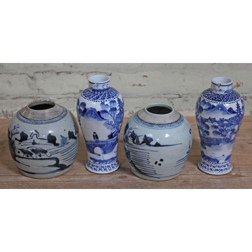 433 - Chinese porcelain comprising a pair of Ming Dynasty blue and white ginger jars and a pair of 19th ce... 