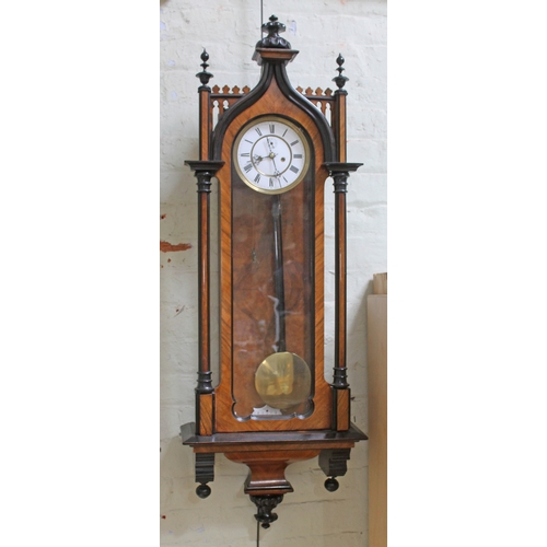 438 - A 19th century Vienna wall clock, Gothic style walnut and ebonised case, double weight driven moveme... 