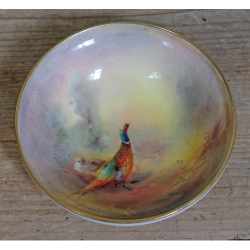 444 - A Royal Worcester dish decorated with a cock and hen pheasant, signed Jas Stinton, numbered 2769, di... 