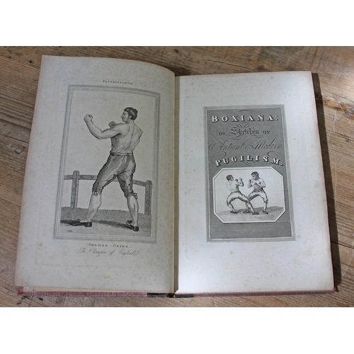 446 - Pierce Egan, Boxiana or Sketches of Ancient & Modern Pugilism, leather and cloth bound, 62 plates.