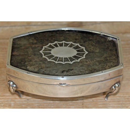 450 - A George V silver trinket box with inlaid tortoiseshell top, Levi & Salaman, Birmingham 1917, length... 