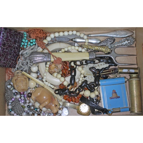 488 - A box of bric a brac including costume jewellery, ivory and bone circa 1900, tortoiseshell, a compac... 