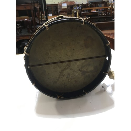 401 - A side drum, probably French 19th century, copper construction with wooden rims, vellum skins and st... 