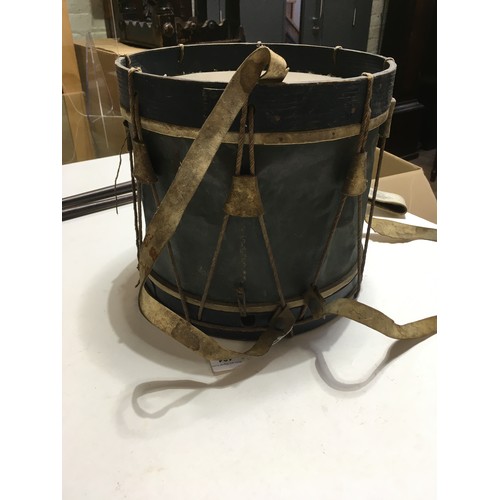 401 - A side drum, probably French 19th century, copper construction with wooden rims, vellum skins and st... 