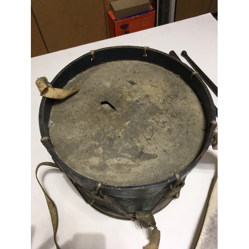 401 - A side drum, probably French 19th century, copper construction with wooden rims, vellum skins and st... 