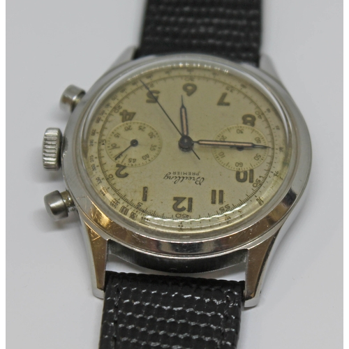 106 - A 1945 Breitling Premier stainless steel chronograph ref.777 having silvered signed dial with second... 