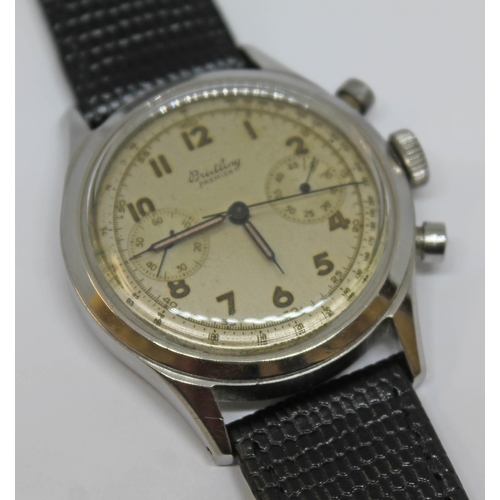 106 - A 1945 Breitling Premier stainless steel chronograph ref.777 having silvered signed dial with second... 