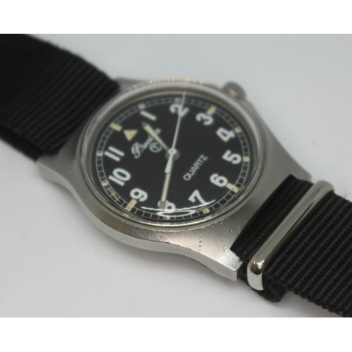 109 - A 1980 Precista UK military stainless steel quartz wristwatch having signed black dial Arabic numera... 