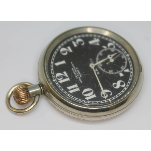 120 - A WWI Royal Flying Corps issue Electa pocket watch with oversized white Arabic numerals and hands on... 