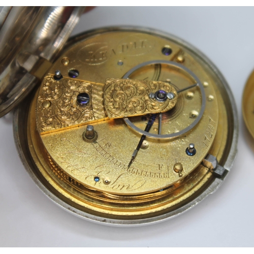 126 - A 19th century hallmarked silver pocket watch, the gilt metal fusee movement having backplate inscri... 