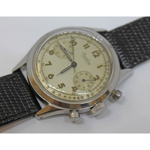 106 - A 1945 Breitling Premier stainless steel chronograph ref.777 having silvered signed dial with second... 