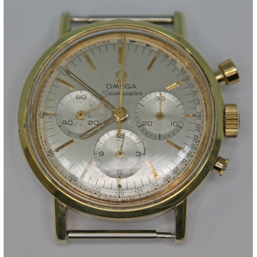 107 - A 1966  gold plated Omega Seamaster chronograph 105.005-65 having signed silvered dial, hour markers... 