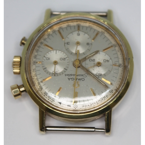 107 - A 1966  gold plated Omega Seamaster chronograph 105.005-65 having signed silvered dial, hour markers... 