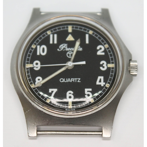 109 - A 1980 Precista UK military stainless steel quartz wristwatch having signed black dial Arabic numera... 