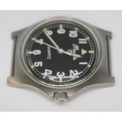 109 - A 1980 Precista UK military stainless steel quartz wristwatch having signed black dial Arabic numera... 