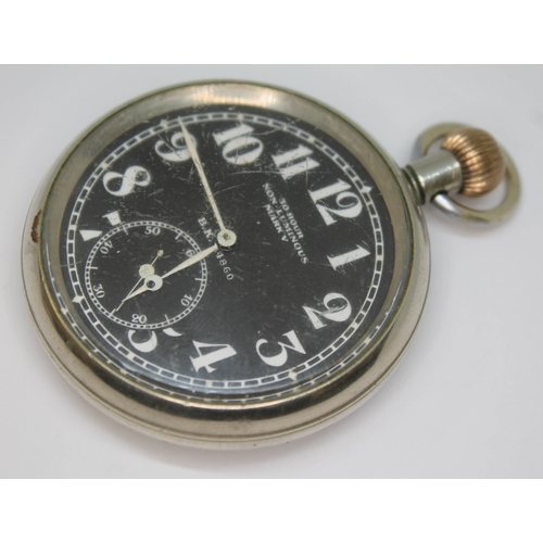 120 - A WWI Royal Flying Corps issue Electa pocket watch with oversized white Arabic numerals and hands on... 