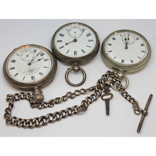 145 - Three pocket watches comprising a hallmarked silver pocket watch with movement back plate inscribed ... 