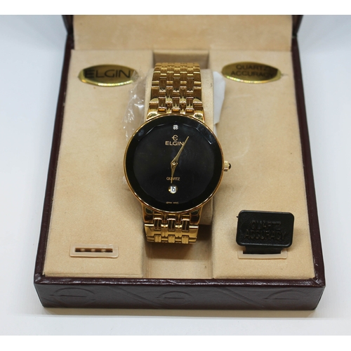 164 - A gent's gold plated Elgin quartz wrist watch with box.