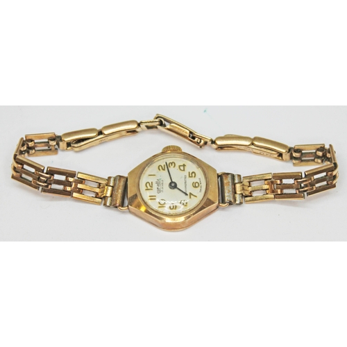 178 - A hallmarked 9ct gold wristwatch with hallmarked 9ct gold strap, gross wt. 12.72g.