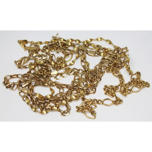 214 - A group of four chains comprising one marked '9KT' and three marked with 9ct gold import marks, wt. ... 