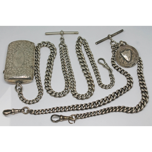 223 - Two hallmarked silver Albert chains, one with hallmarked silver fob and the other with hallmarked si... 