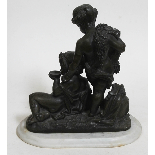 23 - After Isidore Romain Boitel (French 1812-1861), a bronze figure depicting two cherubs, on white marb... 