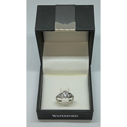 250 - A Waterford claddagh ring set with heart shaped cut paste, marked '925', with box.