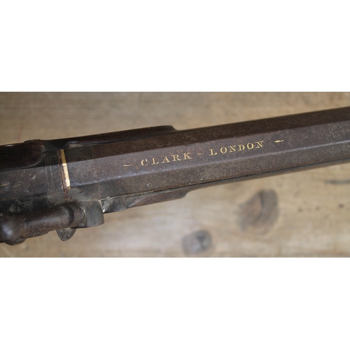 442 - A 19th century percussion musket, marked 'Clark London', length 124cm.