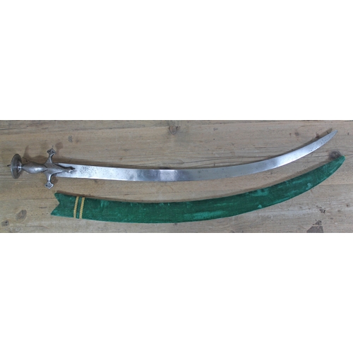 447 - An 18th/19th century North Indian Mughal cavalry sword with green scabbard, total length 97cm.