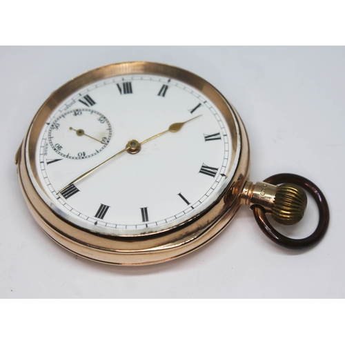 126 - A hallmarked 9ct gold pocket watch, with white enamel dial, gold spade hands and seconds subsidiary ... 