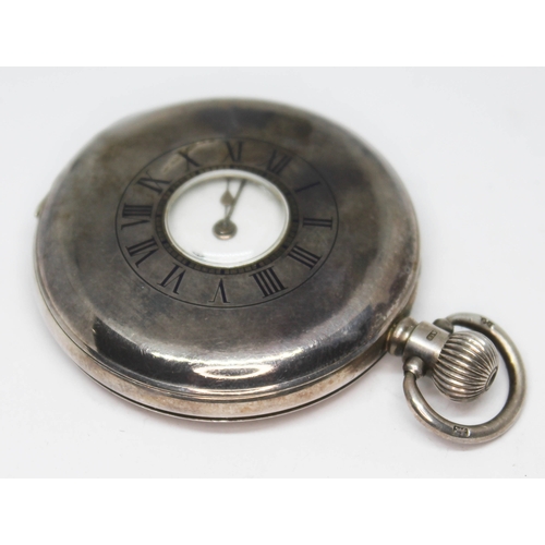 129 - A Dimier Freres & Cie hallmarked silver half hunter pocket watch with white enamel dial, spade hands... 