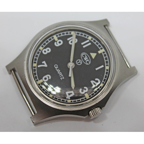 102 - A 1980 CWC British military issue stainless steel quartz wristwatch, the signed black dial having Ro... 