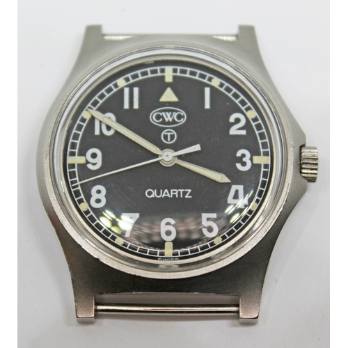 102 - A 1980 CWC British military issue stainless steel quartz wristwatch, the signed black dial having Ro... 