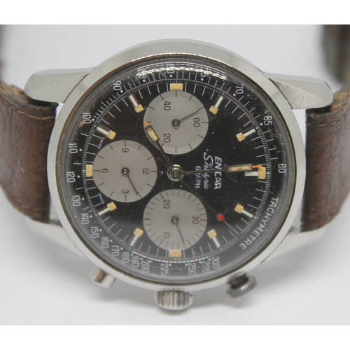 104 - A vintage stainless steel Enicar Sherpa Graph 300 'Jim Clark' chronograph wristwatch reference 072-0... 