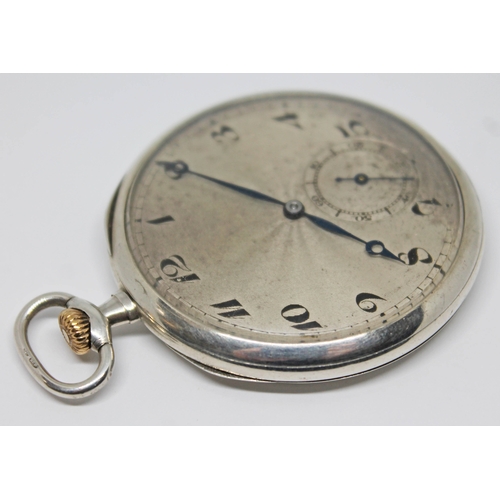 111 - A 1920s silver cased pocket watch with silver tone guilloche dial, Arabic numerals and breguet hands... 